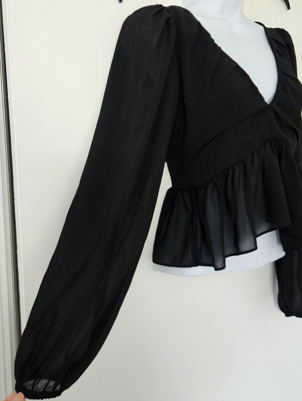H&M Womens Top XS Whimsigoth Fairy Babydoll Sheer Cropped Witchy Flowy Dainty - Picture 4 of 8